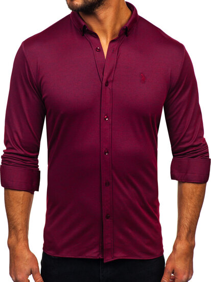 Camisa casual de manga larga para hombre burdeos Bolf 500