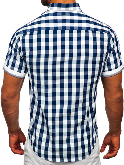 Camisa con manga corta a cuados para hombre color azul oscuro Bolf 4508