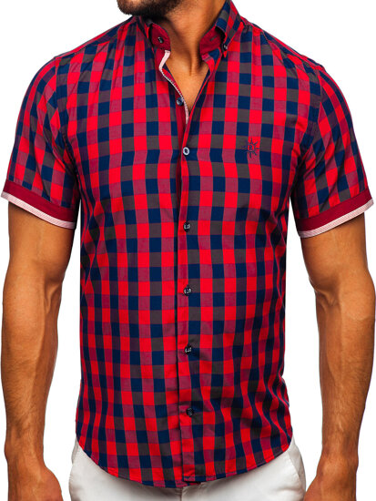 Camisa con manga corta a cuados para hombre color burdeos Bolf 4508