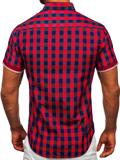 Camisa con manga corta a cuados para hombre color burdeos Bolf 4508