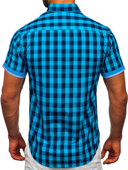 Camisa con manga corta a cuados para hombre color negro y azul Bolf 4508