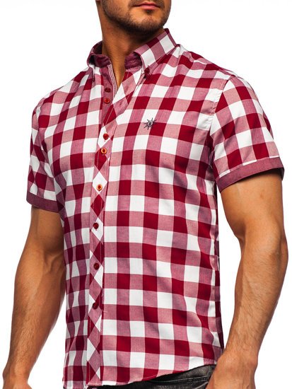 Camisa con manga corta a cuadros para hombre color burdeos Bolf 6522