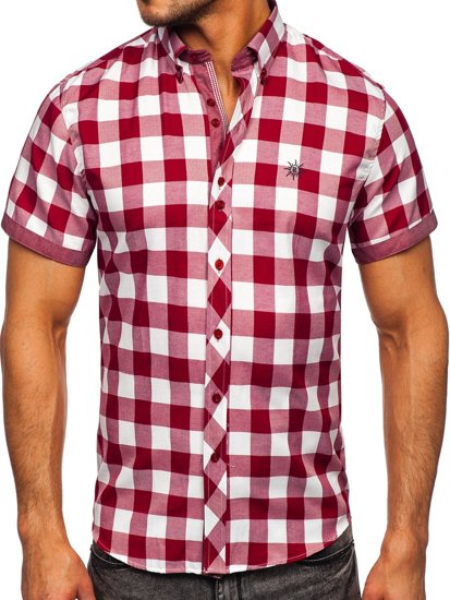 Camisa con manga corta a cuadros para hombre color burdeos Bolf 6522