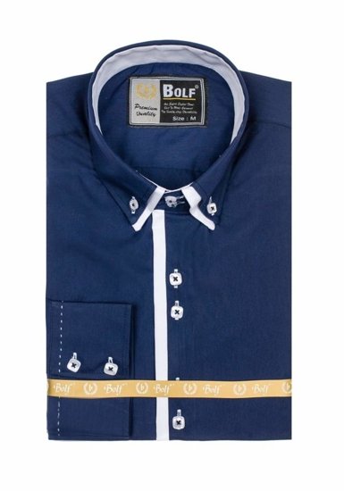 Camisa con manga larga para hombre azul oscuro Bolf 1721-1