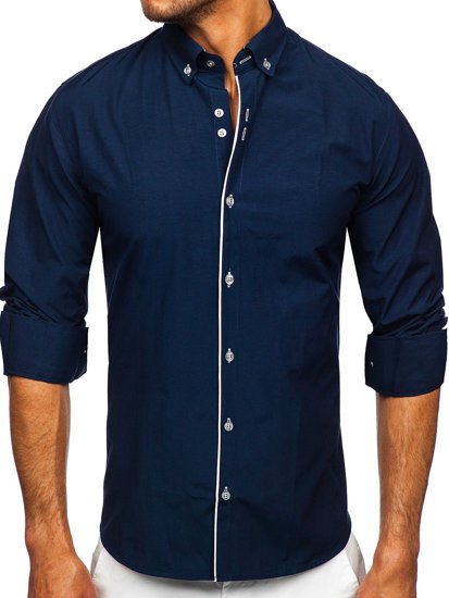 Camisa con manga larga para hombre color azul oscuro Bolf 20721