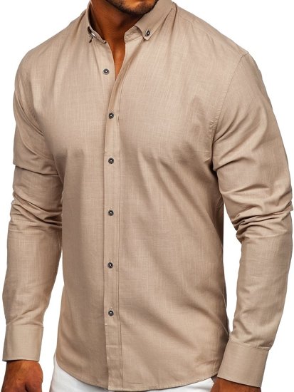 Camisa de algodón manga larga para hombre beige Bolf 20701