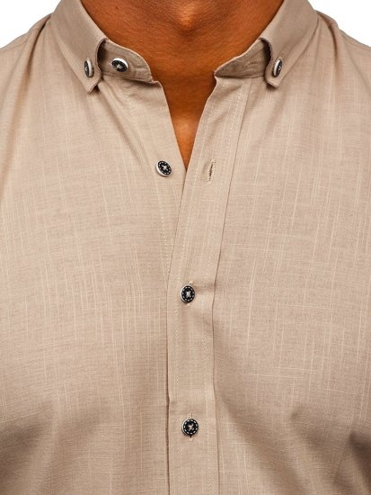 Camisa de algodón manga larga para hombre beige Bolf 20701