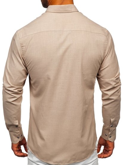 Camisa de algodón manga larga para hombre beige Bolf 20701