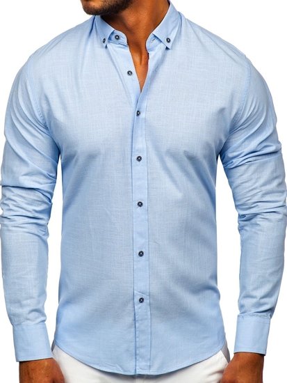 Camisa de algodón manga larga para hombre celeste Bolf 20701