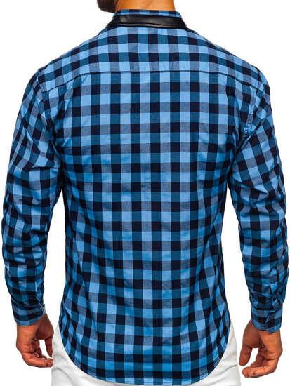 Camisa de cuadros para hombre de manga larga azul marino Bolf 19605