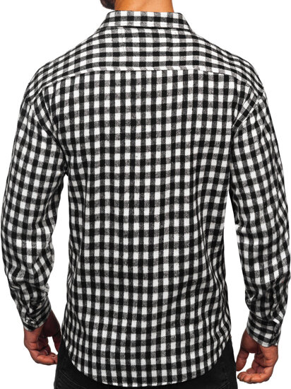 Camisa de franela a cuadros de manga larga para hombre blanco y negro Bolf 2025-2