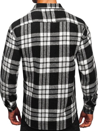 Camisa de franela a cuadros de manga larga para hombre blanco y negro Bolf 2025-3