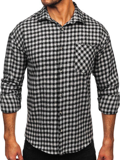 Camisa de franela a cuadros de manga larga para hombre gris Bolf 2025-2