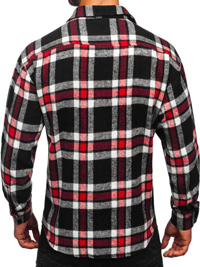 Camisa de franela a cuadros de manga larga para hombre rojo Bolf 2025-3