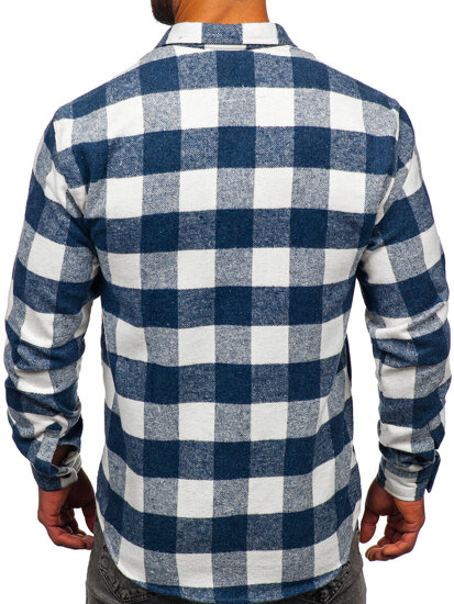 Camisa de franela a manga larga para hombre color azul Bolf 20723