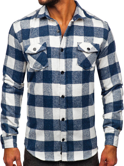 Camisa de franela a manga larga para hombre color azul Bolf 20723