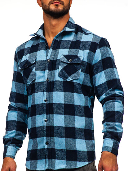 Camisa de franela a manga larga para hombre color azul celeste Bolf 20723