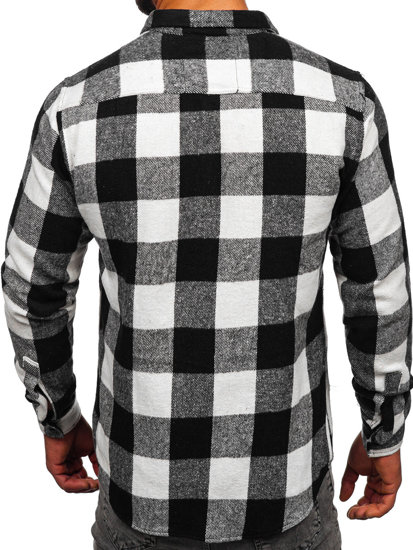 Camisa de franela a manga larga para hombre color blanco y negro Bolf 20723