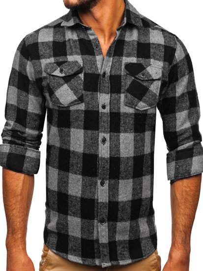 Camisa de franela a manga larga para hombre color grafito Bolf 20723