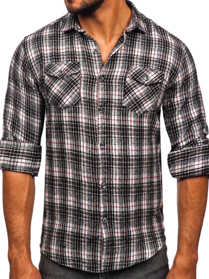 Camisa de franela a manga larga para hombre color negro y blanco Bolf 20731-2