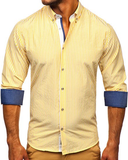 Camisa de hombre a rayas con manga larga color amarillo Bolf 20704