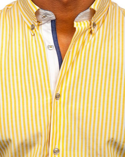 Camisa de hombre a rayas con manga larga color amarillo Bolf 20704