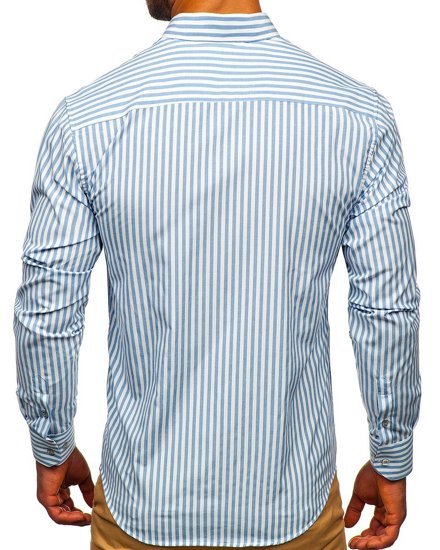 Camisa de hombre a rayas con manga larga color azul oscuro Bolf 20704