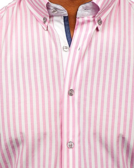 Camisa de hombre a rayas con manga larga color rosa Bolf 20704