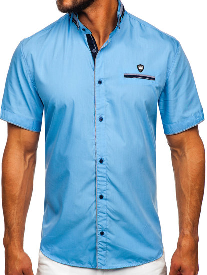 Camisa de hombre azul de manga corta Bolf 19617