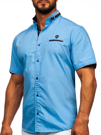 Camisa de hombre azul de manga corta Bolf 19617