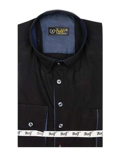 Camisa de hombre con mangas largas negra Bolf 5791