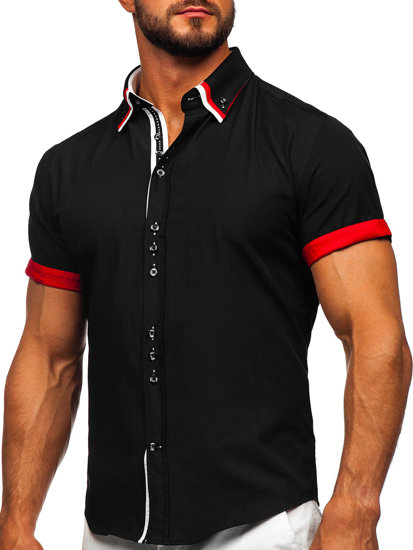 Camisa de manga corta elegante para hombre negra Bolf 2926