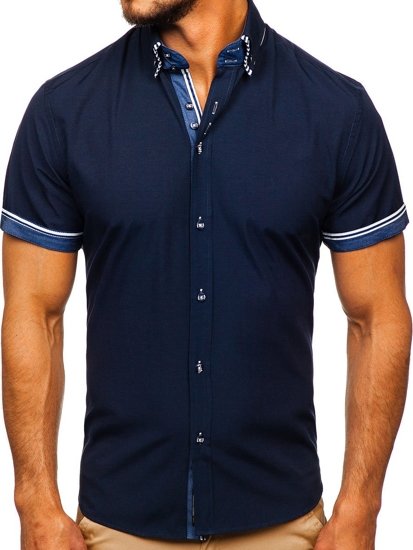 Camisa de manga corta para hombre azul oscuro Bolf 2911-1