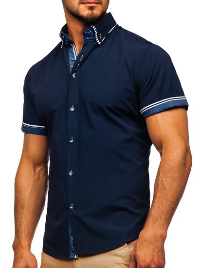 Camisa de manga corta para hombre azul oscuro Bolf 2911-1