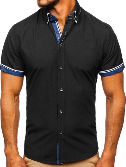 Camisa de manga corta para hombre negro Bolf 2911-1