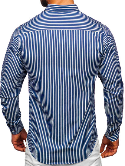 Camisa de manga larga a rayas para hombre azul marino Bolf 22730