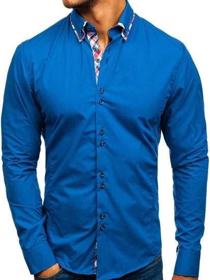 Camisa de manga larga elegante para hombre azul Bolf 4704-1