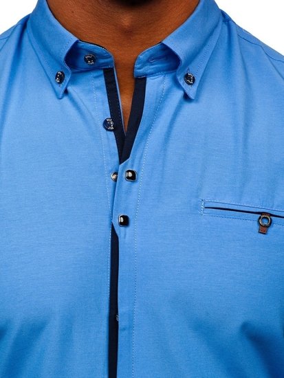 Camisa de manga larga elegante para hombre azul claro Bolf 7720