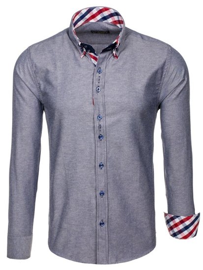 Camisa de manga larga elegante para hombre gris Bolf 2759