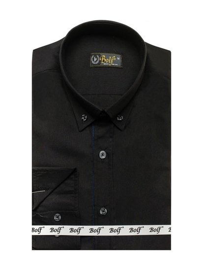 Camisa de manga larga elegante para hombre negra Bolf 3713