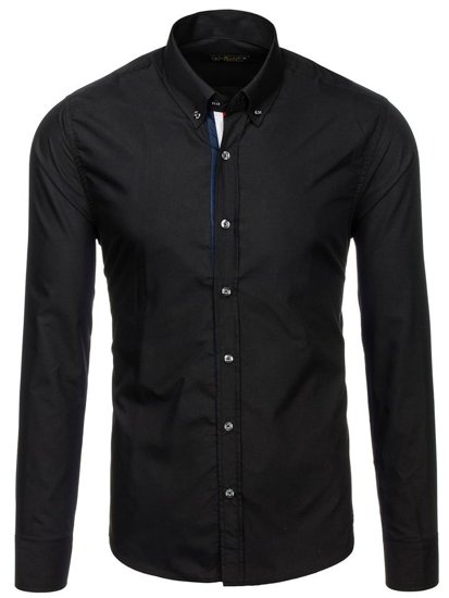 Camisa de manga larga elegante para hombre negra Bolf 3713