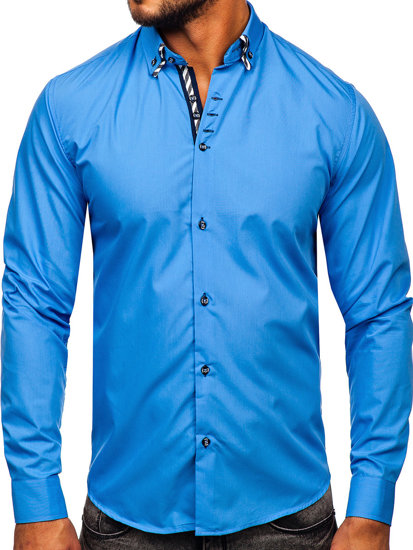 Camisa de manga larga para hombre azul Bolf 3762