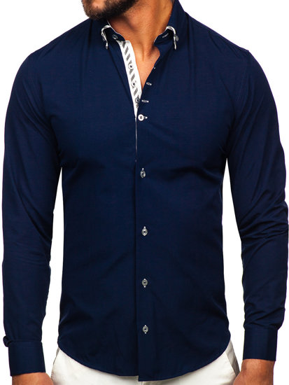 Camisa de manga larga para hombre azul oscuro Bolf 3762