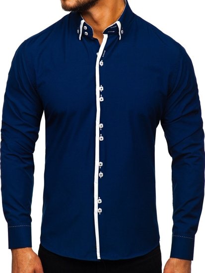 Camisa de manga larga para hombre azul oscuro oscuro Bolf 1721-1