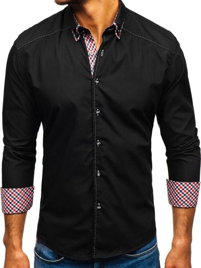 Camisa de manga larga para hombre negra Bolf 3707