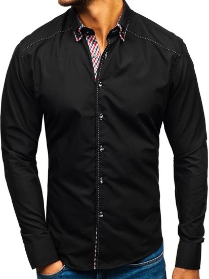 Camisa de manga larga para hombre negra Bolf 3707