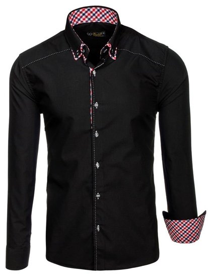 Camisa de manga larga para hombre negra Bolf 3707