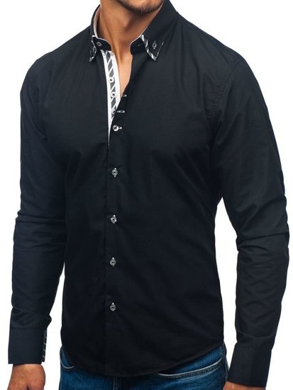 Camisa de manga larga para hombre negra Bolf 3762