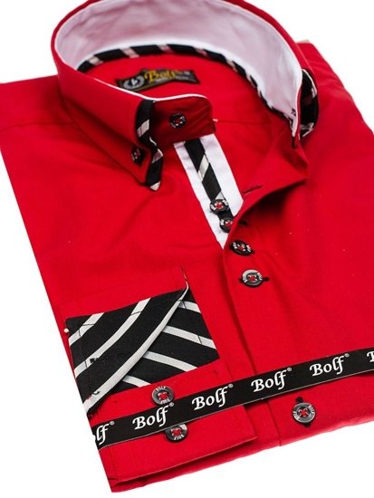 Camisa de manga larga roja para hombre Bolf 3762