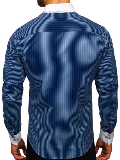 Camisa de rayas de manga larga para hombre  azul oscuro Bolf 9717